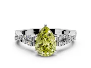 Solitaire Engagement Ring Setting for Fancy Yellow Pear-Shaped Center with Twisted Pave Split Shank and Prong Head in White Gold
