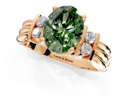 Solitaire Engagement Ring Setting for Fancy Green Oval Center with Grooved Bar Accent Band and Prong Head in Rose Gold