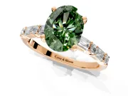Baguette Engagement Ring Setting for Fancy Green Oval Center with Alternating Bar-Set Band and Prong Head in Rose Gold