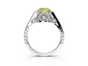 Cathedral Engagement Ring Setting for Fancy Yellow Cushion Cut Center with Antique-Style Pave Band and Prong Head in White Gold