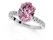 Solitaire Engagement Ring Setting for Fancy Pink Oval Center with Band of Accents and Prong Head in Platinum