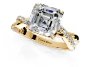 Crossover Engagement Ring Setting for Asscher Cut Center with Pave and Plain Strands and Prong Head in Yellow Gold