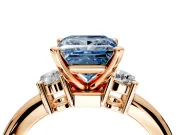 3 Stone Engagement Ring Setting for Fancy Blue Princess Cut Center with Wide Plain Band and Prong Head in Rose Gold