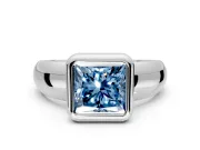 Solitaire Engagement Ring Setting for Fancy Blue Princess Cut Center with Wide Band and Bezel Head in Platinum