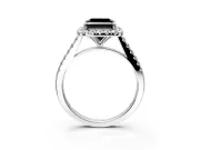 Halo Engagement Ring Setting for Fancy Black Princess Cut Center with Narrowing Pave Band and Prong Head in Platinum