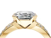 Bezel Engagement Ring Setting for Asscher Cut Center with Wide Channel-Set Band and Bezel Head in Yellow Gold