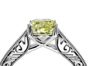 Solitaire Engagement Ring Setting for Fancy Yellow Cushion Cut Center with Engraved Pave Band and Prong Head in Platinum
