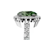 Halo Engagement Ring Setting for Fancy Green Oval Center with Inner Milgrain Border and Prong Head in Platinum