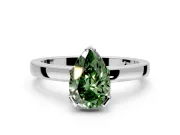 Solitaire Engagement Ring Setting for Fancy Green Pear-Shaped Center with Plain Band and Flat Tab Prong Head in Sterling Silver