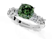 5 Stone Engagement Ring Setting for Fancy Green Cushion Cut Center with Graduated Accents and Prong Head in Platinum
