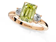 3 Stone Engagement Ring Setting for Fancy Yellow Emerald Cut Center with Wide Plain Band and Prong Head in Rose Gold