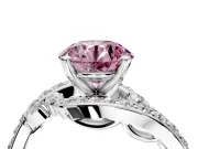 Solitaire Engagement Ring Setting for Fancy Pink Round Cut Center with Pave Bypass Twist Band and Prong Head in Sterling Silver