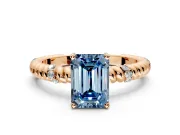 Rope Engagement Ring Setting for Fancy Blue Emerald Cut Center with Accent Shoulders and Prong Head in Rose Gold
