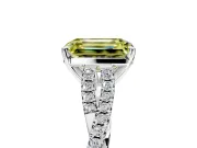 Solitaire Engagement Ring Setting for Fancy Yellow Emerald Cut Center with Twisted Pave Split Shank and Prong Head in Platinum