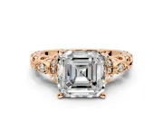 Solitaire Engagement Ring Setting for Asscher Cut Center with Filigree Band and Prong Head in Rose Gold