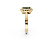 Starburst Halo Engagement Ring Setting for Fancy Green Emerald Cut Center with Flat Cathedral Band and Prong Head in Yellow Gold