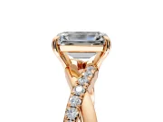 Crossover Engagement Ring Setting for Emerald Cut Center with Pave and Plain Strands and Prong Head in Rose Gold