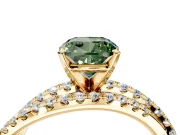 Solitaire Engagement Ring Setting for Fancy Green Cushion Cut Center with Woven 3-Strand Pave Band and Prong Head in Yellow Gold