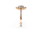 Sunburst Halo Engagement Ring Setting for Round Cut Center with Pave Band and Prong Head in Rose Gold