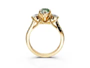 3 Stone Engagement Ring Setting for Fancy Green Marquise Center with Crossover Basket, Pave Band and Prong Head in Yellow Gold