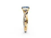 Crossover Engagement Ring Setting for Fancy Blue Radiant Cut Center with Pave and Plain Strands and Prong Head in Yellow Gold