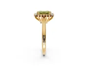 Starburst Halo Engagement Ring Setting for Fancy Yellow Emerald Cut Center with Thin Round-Wire Band and Prong Head in Yellow Gold