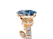 Leaf Motif Engagement Ring Setting for Fancy Blue Oval Center with Pave Band and Prong Head in Rose Gold