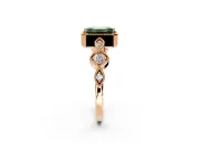 Vintage Station Engagement Ring Setting for Fancy Green Emerald Cut Center with Accents and Prong Head in Rose Gold