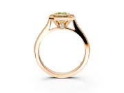 Halo Engagement Ring Setting for Fancy Yellow Emerald Cut Center with Milgrain Pave Band and Bezel Head in Rose Gold