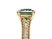 Solitaire Engagement Ring Setting for Fancy Green Princess Cut Center with Pave Rail Split Shank and Prong Head in Yellow Gold