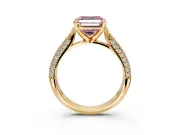 Solitaire Engagement Ring Setting for Fancy Pink Asscher Cut Center with Multi-Row Accents and Prong Head in Yellow Gold