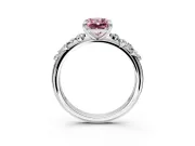 Cluster Engagement Ring Setting for Fancy Pink Radiant Cut Center with Round Cut Accent Band and Prong Head in Sterling Silver