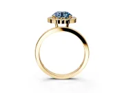 Halo Engagement Ring Setting for Fancy Blue Round Cut Center with Thin Plain Band and Prong Head in Yellow Gold