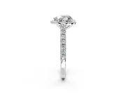 Halo Engagement Ring Setting for Heart-Shaped Center with Full Pave Band and Prong Head in White Gold