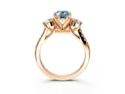 3 Stone Engagement Ring Setting for Fancy Blue Oval Center with Crossover Basket, Pave Band and Prong Head in Rose Gold