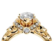Solitaire Engagement Ring Setting for Marquise Center with Filigree Band and Prong Head in Yellow Gold