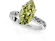 Solitaire Engagement Ring Setting for Fancy Yellow Marquise Center with Milgrain X Pattern Band and Prong Head in White Gold