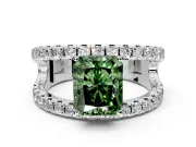 Solitaire Engagement Ring Setting for Fancy Green Radiant Cut Center with Wide-Open Split Shank and Prong Head in Sterling Silver
