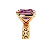 Solitaire Engagement Ring Setting for Fancy Pink Asscher Cut Center with Scrollwork Band and Prong Head in Yellow Gold