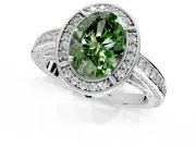 Halo Engagement Ring Setting for Fancy Green Oval Center with Framed Halo, Pave Band and Prong Head in Sterling Silver