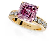 Solitaire Engagement Ring Setting for Fancy Pink Asscher Cut Center with Channel-Set Accents and Prong Head in Yellow Gold