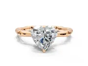 Solitaire Engagement Ring Setting for Heart-Shaped Center with Bamboo Band and Prong Head in Rose Gold