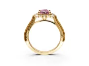 Milgrain Halo Engagement Ring Setting for Fancy Pink Radiant Cut Center with Bezel Point Accents and Prong Head in Yellow Gold