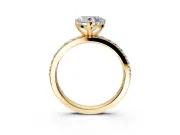 Solitaire Engagement Ring Setting for Heart-Shaped Center with Round Cut Pave Band and Prong Head in Yellow Gold