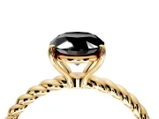 Solitaire Engagement Ring Setting for Fancy Black Oval Center with 2-Strand Rope Twist Band and Prong Head in Yellow Gold