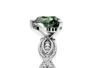 Solitaire Engagement Ring Setting for Fancy Green Heart-Shaped Center with Marquise Panel Band and Prong Head in Sterling Silver