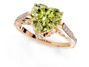 Cathedral Engagement Ring Setting for Fancy Yellow Heart-Shaped Center with Antique-Style Pave Band and Prong Head in Rose Gold
