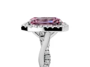 Halo Engagement Ring Setting for Fancy Pink Emerald Cut Center with Twist Band and Prong Head in Sterling Silver