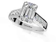 Solitaire Engagement Ring Setting for Emerald Cut Center with Cathedral Channel Band and Prong Head in Platinum