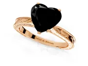 Solitaire Engagement Ring Setting for Fancy Black Heart-Shaped Center with Engraved Milgrain Band and Prong Head in Rose Gold